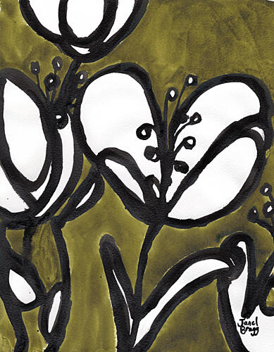 Floral with Tulips in Moss Green Art Print