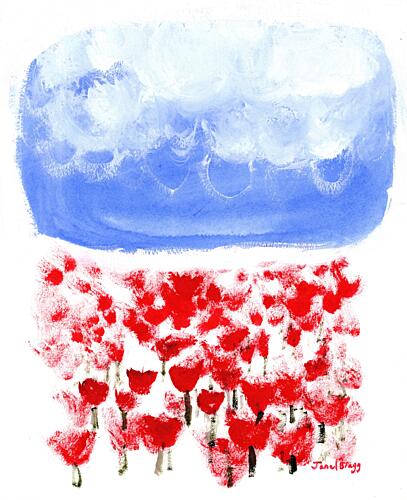 Red Flowers Blue Sky Art Print