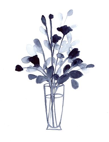 Indigo Watercolor Flowers Art Print