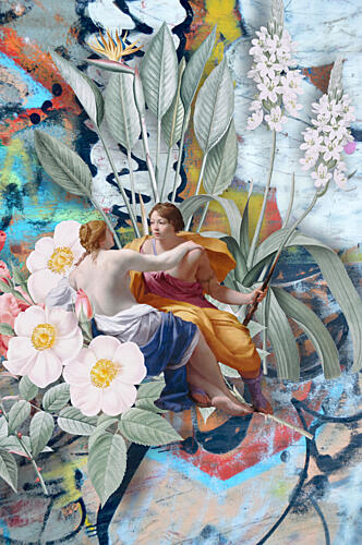 Classical Figures Urban Bloom Art Print