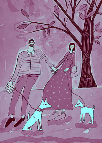 Couples Park Stroll Art Print