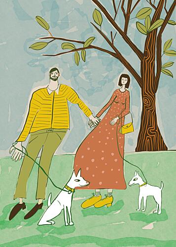 Happy Couple with Dogs Art Print