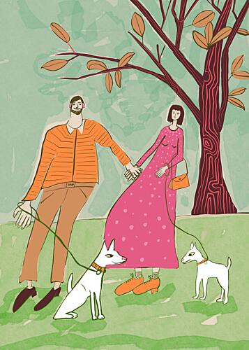 Park Stroll with Dogs Art Print