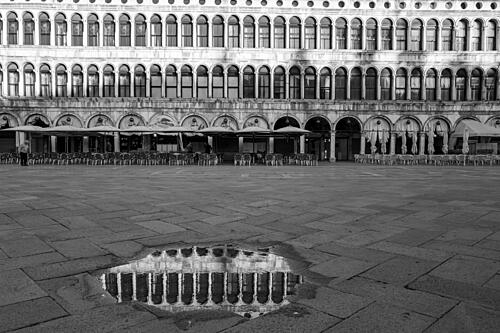 Monochrome Square Reflection Art Print by Ken Frank