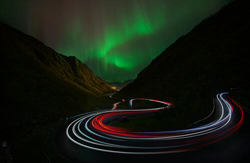 Northern Lights Road Trails Art Print