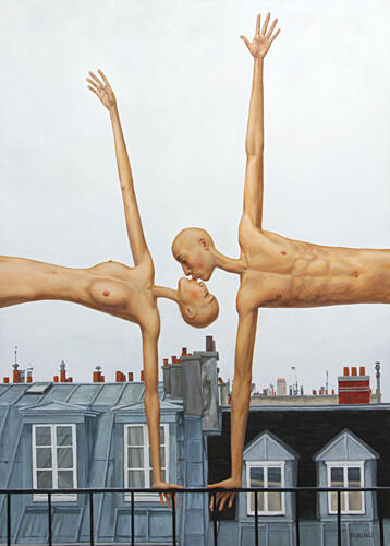 Parisian Rooftop Kiss Art Print