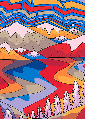 Vibrant Mountain Landscape Art Print