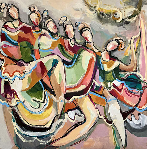 Vibrant Group Dance Art Print by Magdalena Krzak
