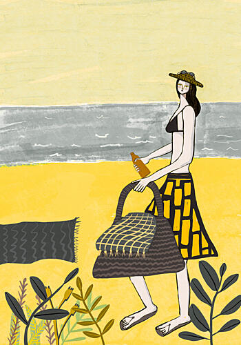 Sunny Beach Walk Art Print