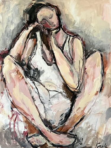 Pensive Seated Woman Art Print by Magdalena Krzak