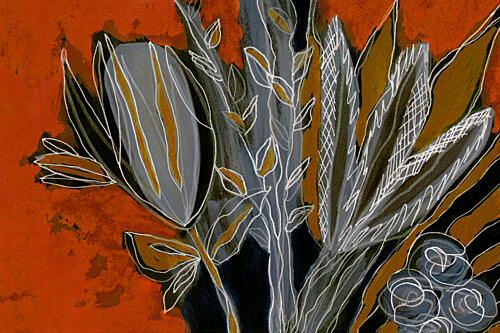 Grey and Orange Botanicals Art Print