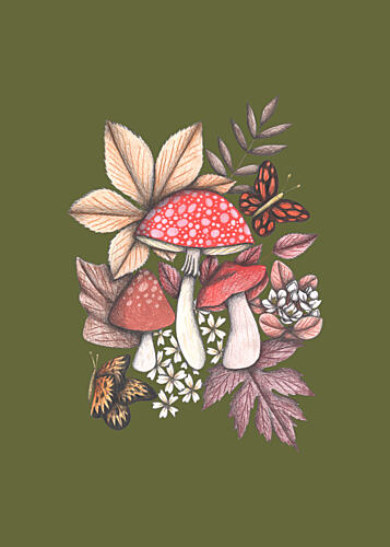 Autumn Forest Fungi Art Print by Cecilia Battaini