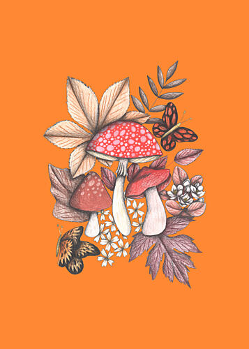 Autumn Woodland Mushrooms Art Print by Cecilia Battaini