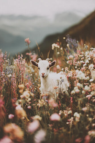 Goat in Bloom Art Print