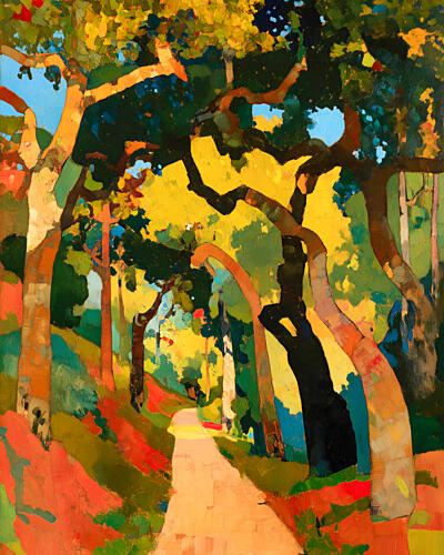 Sunlit Forest Path Art Print
