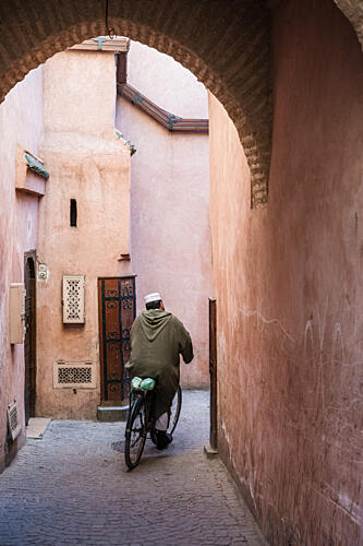 Alleyway Rider in Pink City Art Print