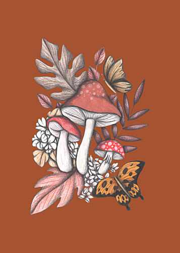 Whimsical Autumn Fungi Art Print