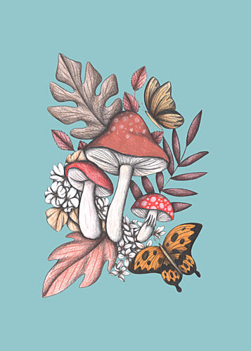 Enchanted Mushroom Butterflies Art Print by Cecilia Battaini