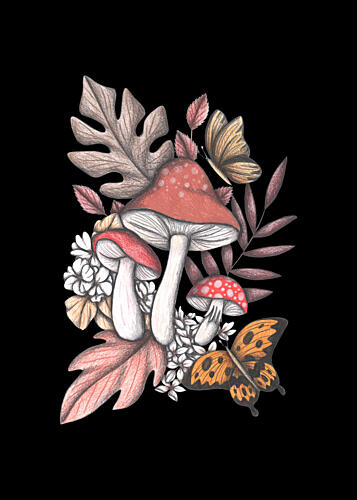 Whimsical Mushroom Gathering Art Print