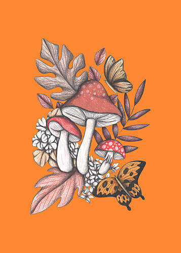 Whimsical Autumn Mushrooms Art Print
