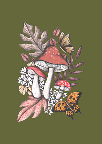 Mushrooms Magic2 Art Print by Cecilia Battaini