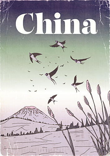 China Swallows Landscape Art Print