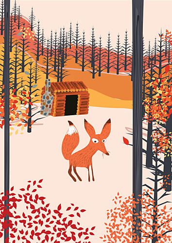 Fox and Cozy Cabin Art Print