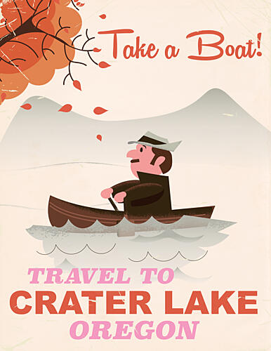 Vintage Crater Lake Boating Art Print