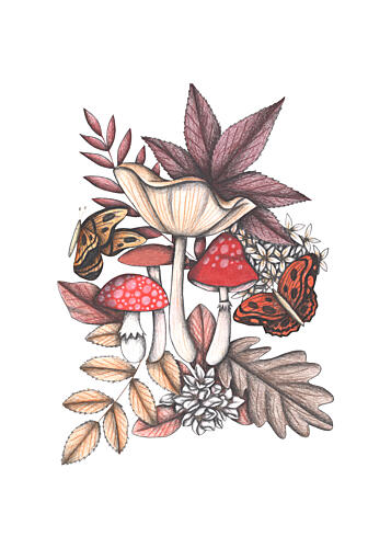 Whimsical Mushroom Gathering Art Print
