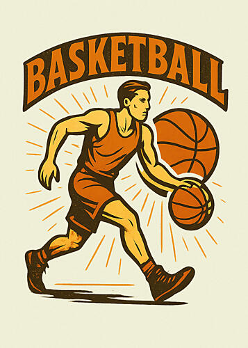 Vintage Basketball Dribble Pop art reproduction