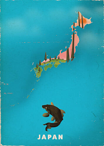 Japan Koi Map Art Print