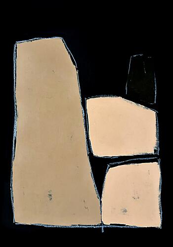 Beige Black Abstract Shapes Art Print by Andrea Reichhart