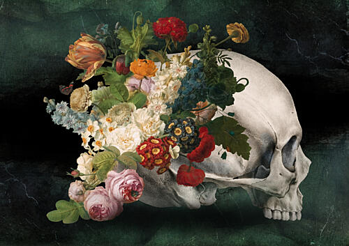 Dark Floral Skull Bloom Art Print