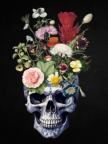 Delft Floral Skull Art Print