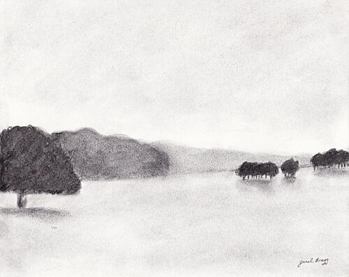 Misty Landscape Drawing Art Print