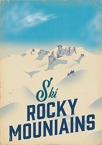 Retro Rocky Mountains Skiing Art Print