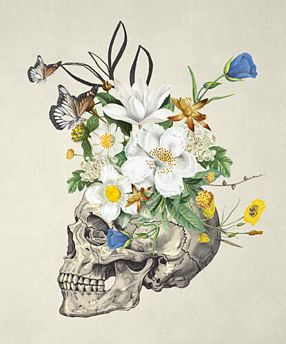 Vintage Floral Skull Art Print