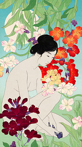 Japanese Woman Flower Garden Art Print