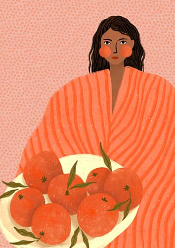 Woman Holding Oranges Art Print by Bea Muller