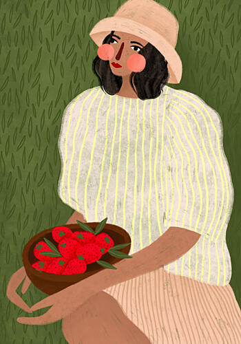 Woman with Berry Bowl Art Print by Bea Muller