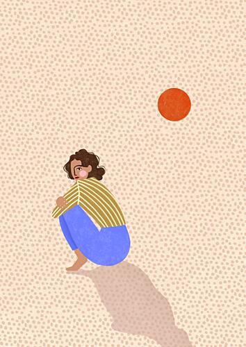 Pensive Woman under Sun Art Print by Lor Muller