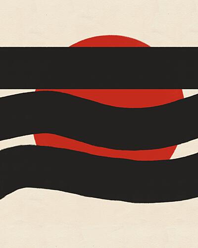 Red Sun Black Waves Art Print by Deepthi S