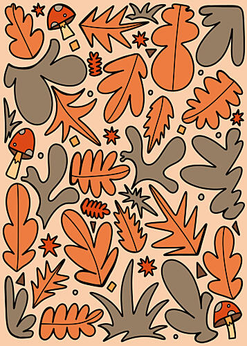 Autumn Leaves and Mushrooms Art Print
