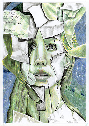 Fragmented Green Portrait Art Print by Loretta van der Westhuizen