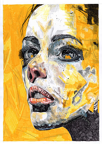 Expressive Yellow Portrait Art Print by Loretta van der Westhuizen