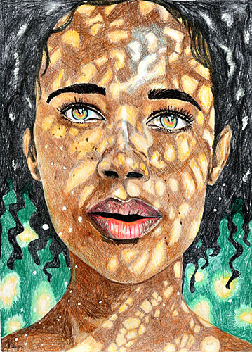 Woman under Dappled Light Art Print by Loretta van der Westhuizen