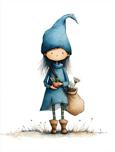 Little Blue Hat Girl Art Print