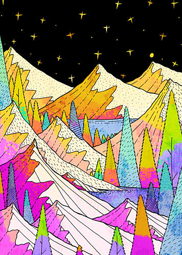 Colorful Mountain Night Art Print