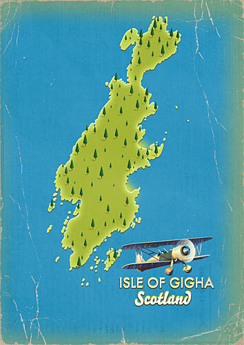 Isle Gigha Biplane Map Art Print