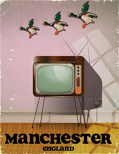Manchester Retro Tv Ducks Pop art reproduction